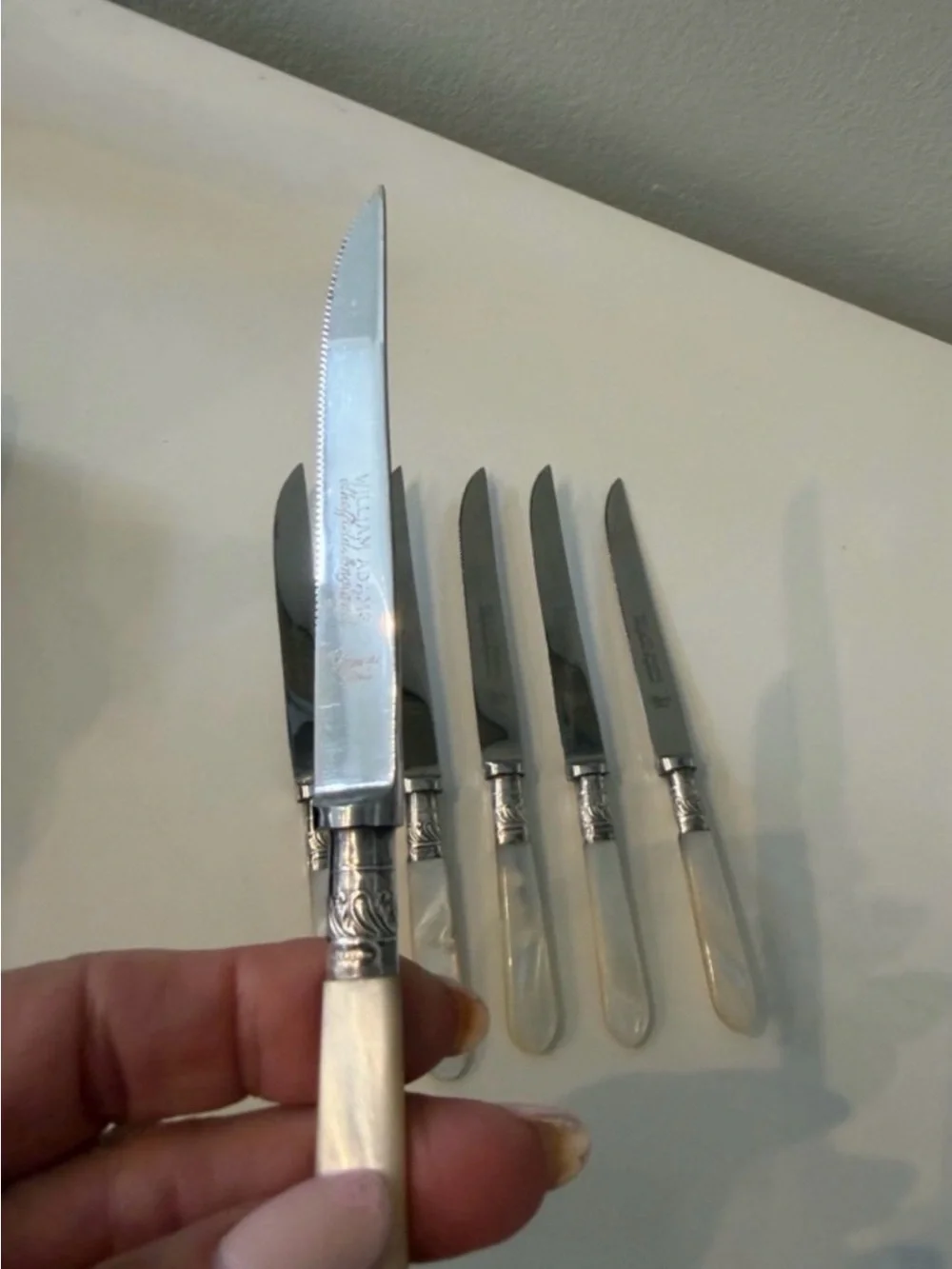 William Adam’s Sheffield England Mother-of-Pearl Handle Fruit Knife Set of 6 pcs